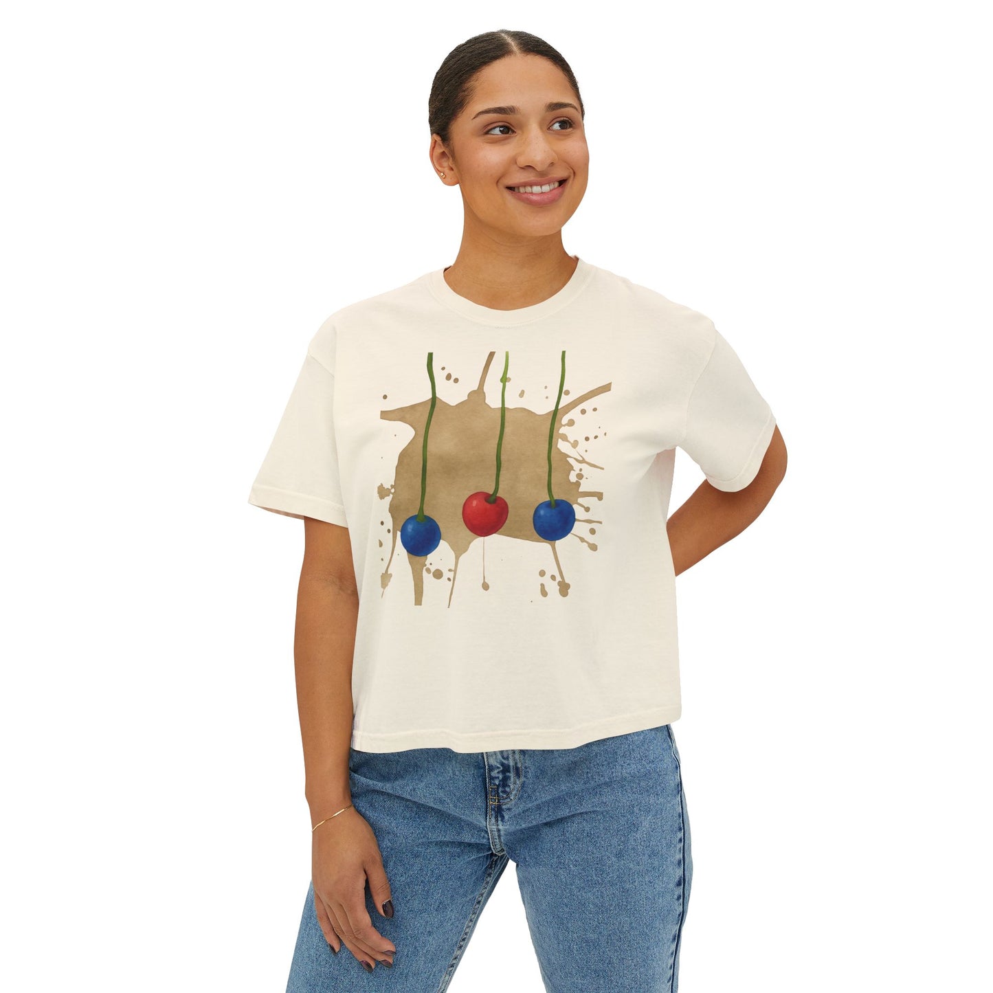 Trendy Women's Boxy Tee with Cherry Design, Casual Summer Top, Graphic Tee for Everyday Wear, Gift for Her, Fashion Statement Shirt