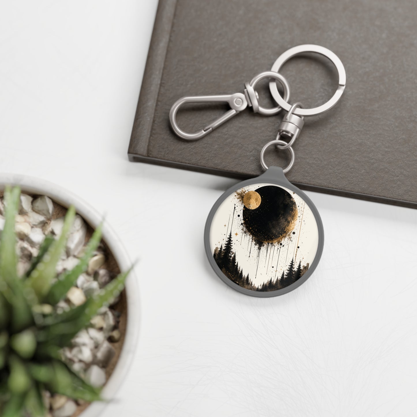Moonlit Forest Keyring Tag — Celestial Tree Silhouette Keychain