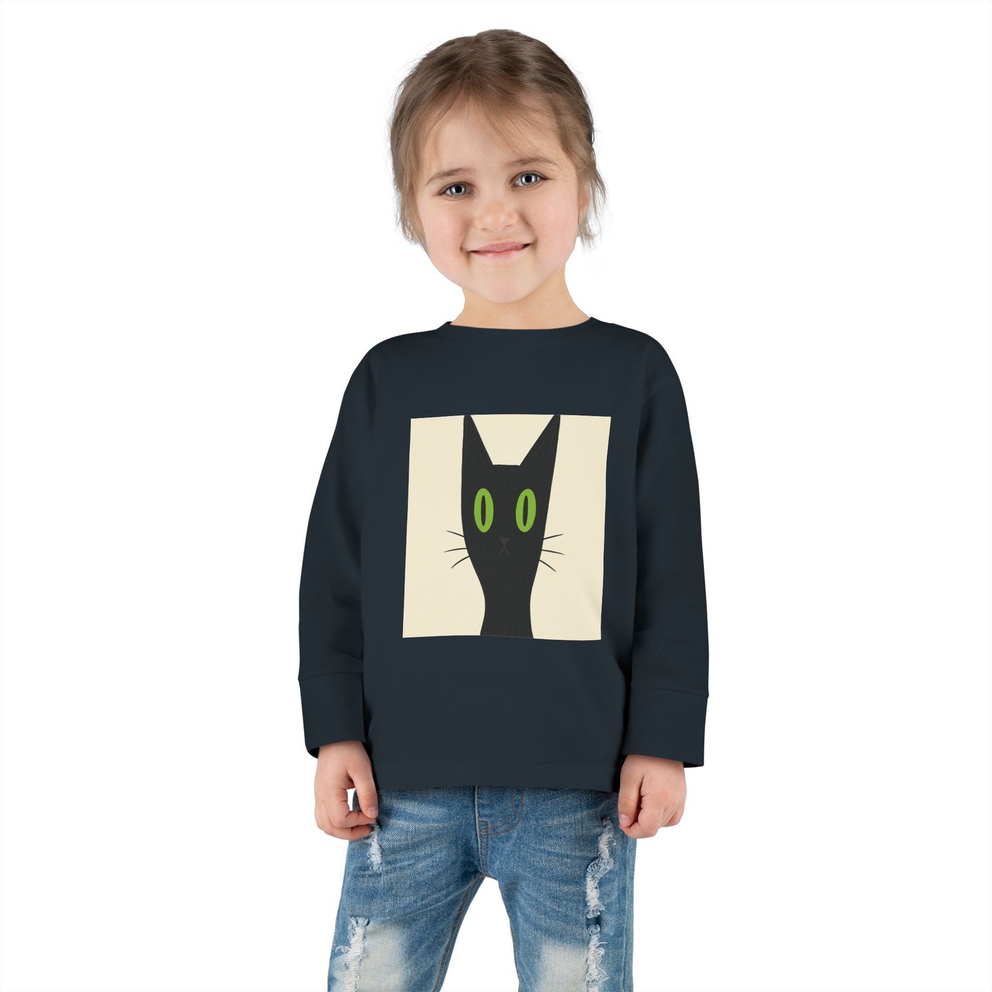 Toddler Halloween Long Sleeve Tee - Spooky Cat & Pumpkin Design