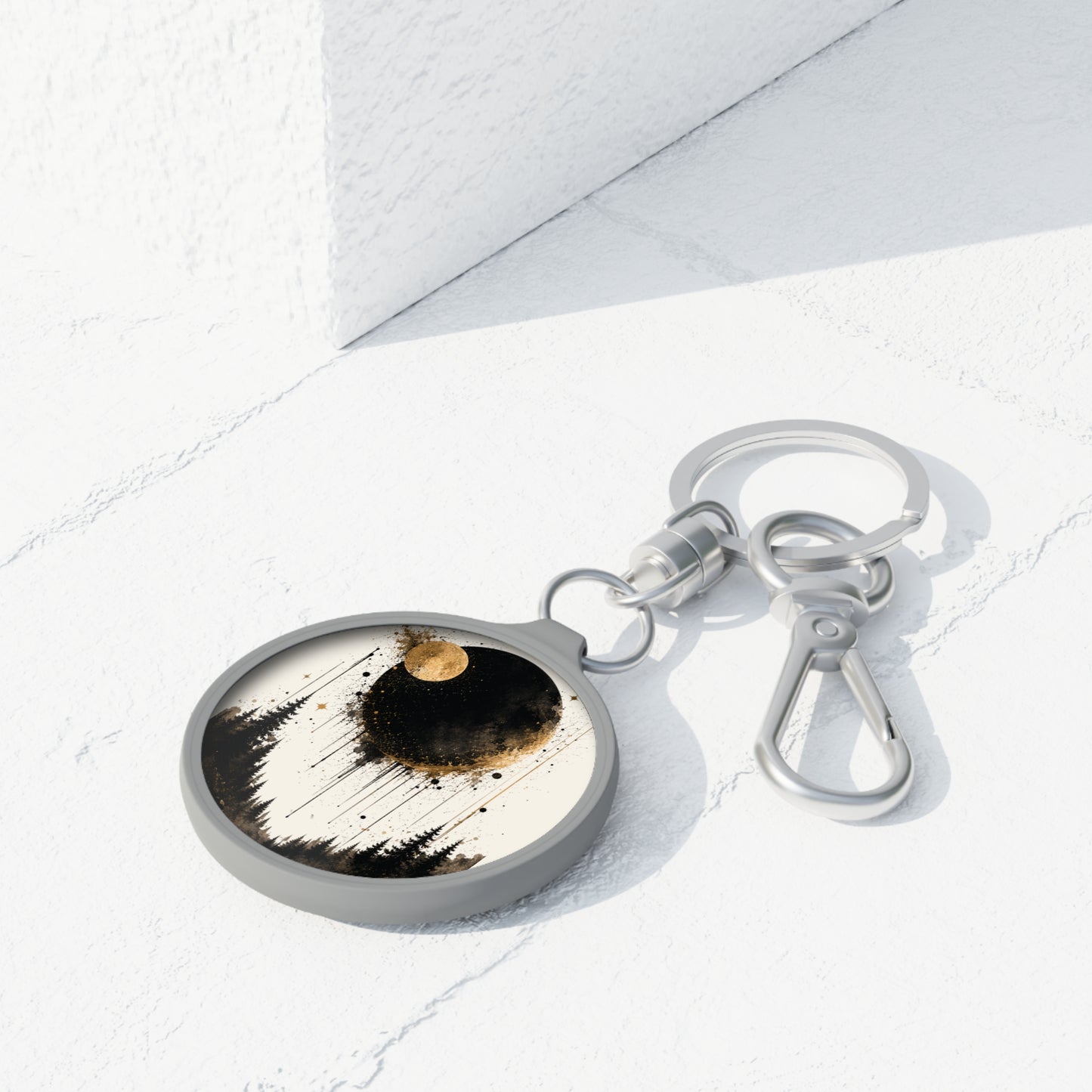 Moonlit Forest Keyring Tag — Celestial Tree Silhouette Keychain