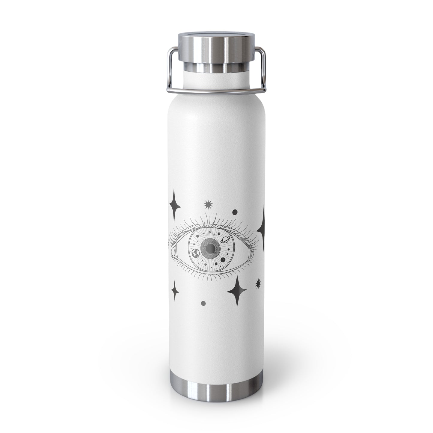 Mystical Eye Water Bottle, Copper Insulated Flask, Adventure Hydration, Unique Gift for Nature Lovers, Astrology and Eye Design