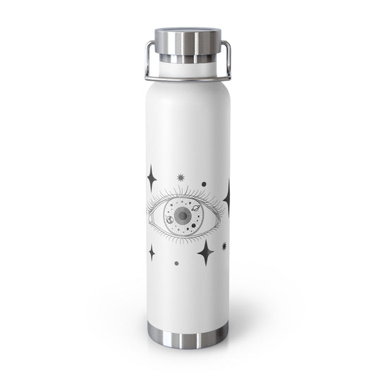 Mystical Eye Water Bottle, Copper Insulated Flask, Adventure Hydration, Unique Gift for Nature Lovers, Astrology and Eye Design