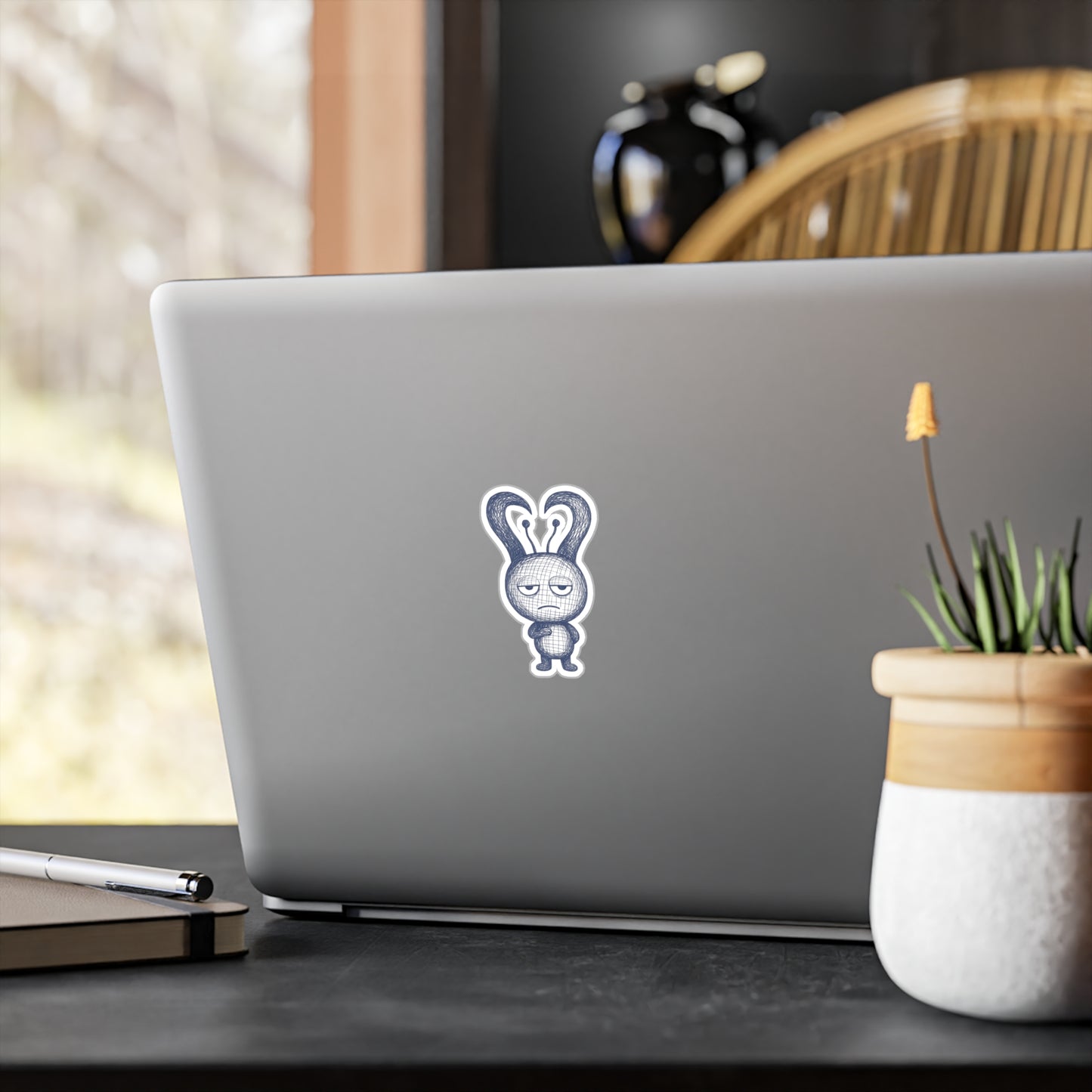 Grumpy Bunny Sketch Sticker — Kiss-Cut Vinyl Decal