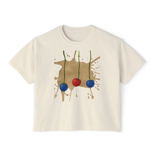 Trendy Women's Boxy Tee with Cherry Design, Casual Summer Top, Graphic Tee for Everyday Wear, Gift for Her, Fashion Statement Shirt