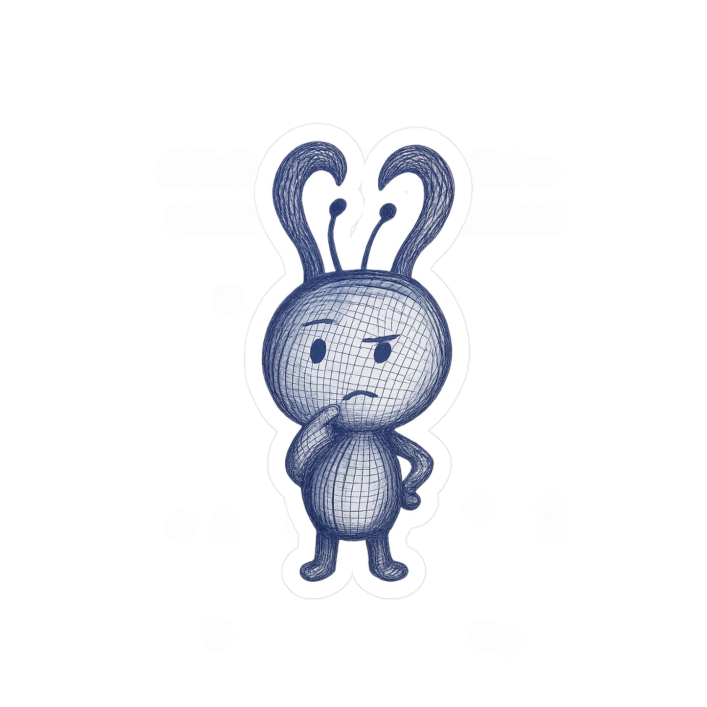 Thinking Bunny Vinyl Sticker — Cute Hand-Drawn Kiss-Cut Decal for Laptops, Water Bottles & Windows