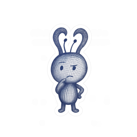 Thinking Bunny Vinyl Sticker — Cute Hand-Drawn Kiss-Cut Decal for Laptops, Water Bottles & Windows