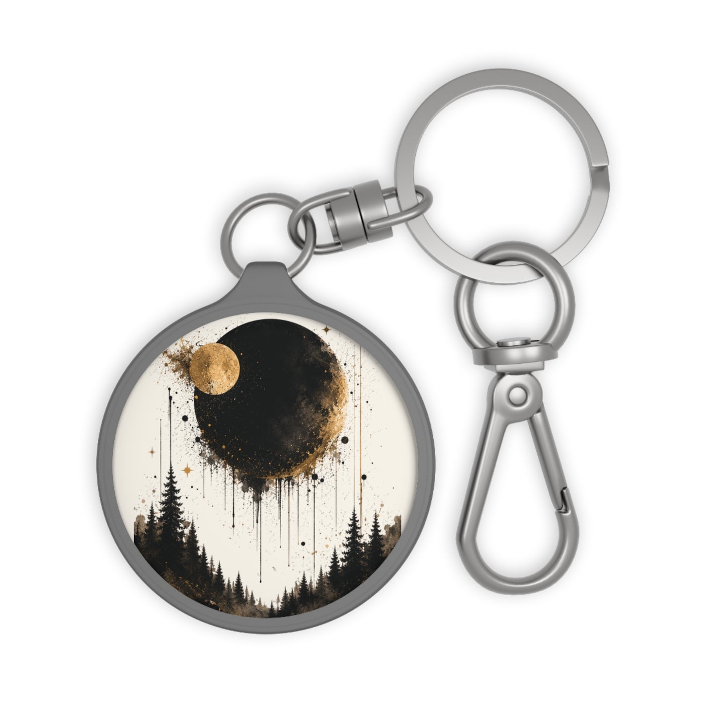 Moonlit Forest Keyring Tag — Celestial Tree Silhouette Keychain