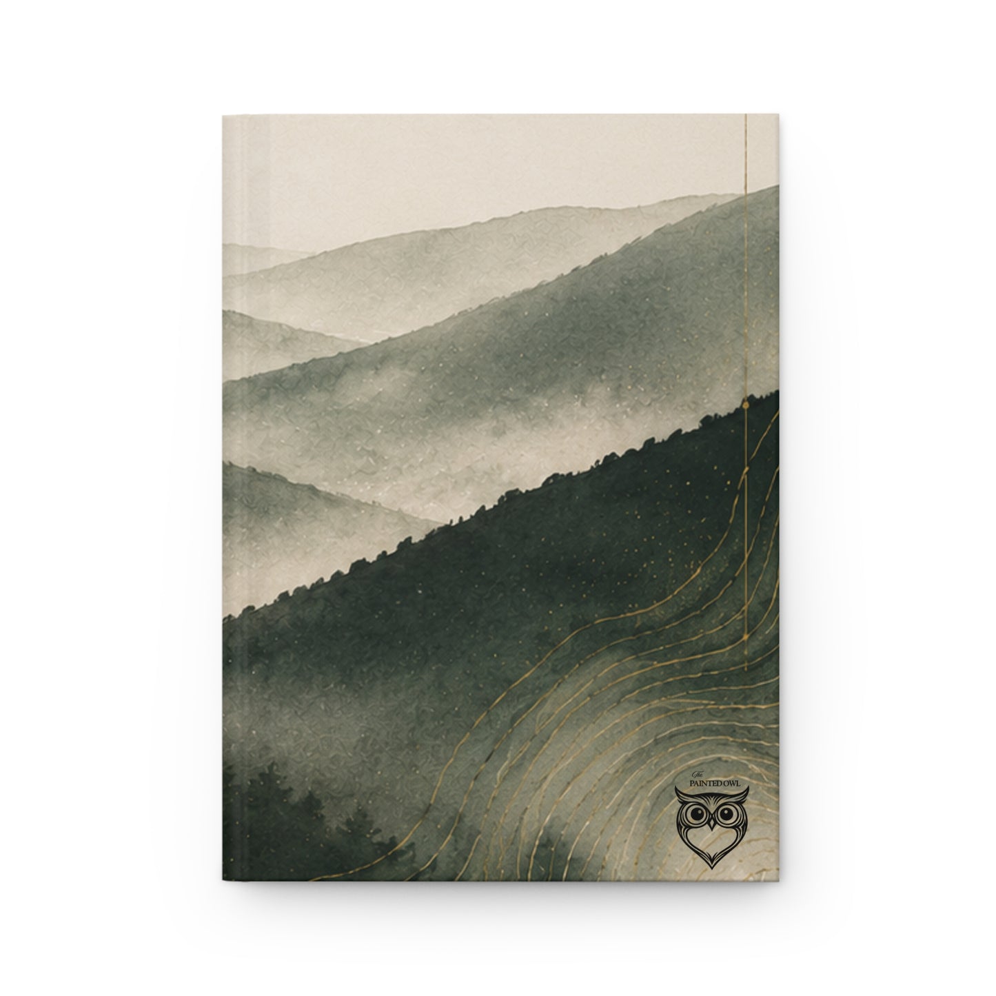 Mountain Mist Hardcover Journal — Forest Watercolor Notebook with Owl Accent