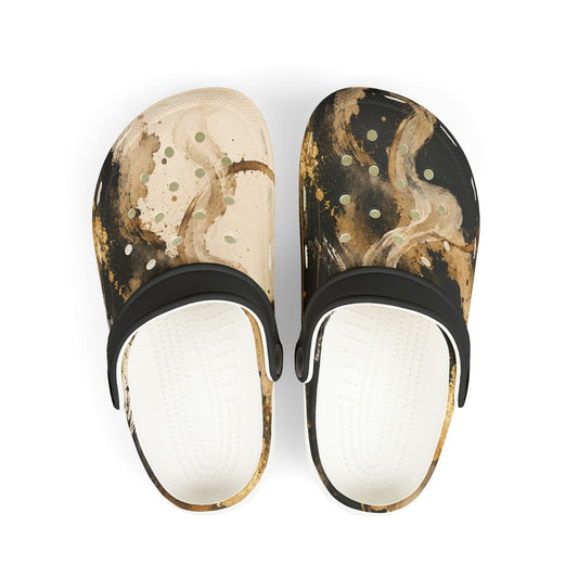 Kids Marble Print EVA Clogs — Brown Swirl Slip-On Sandals