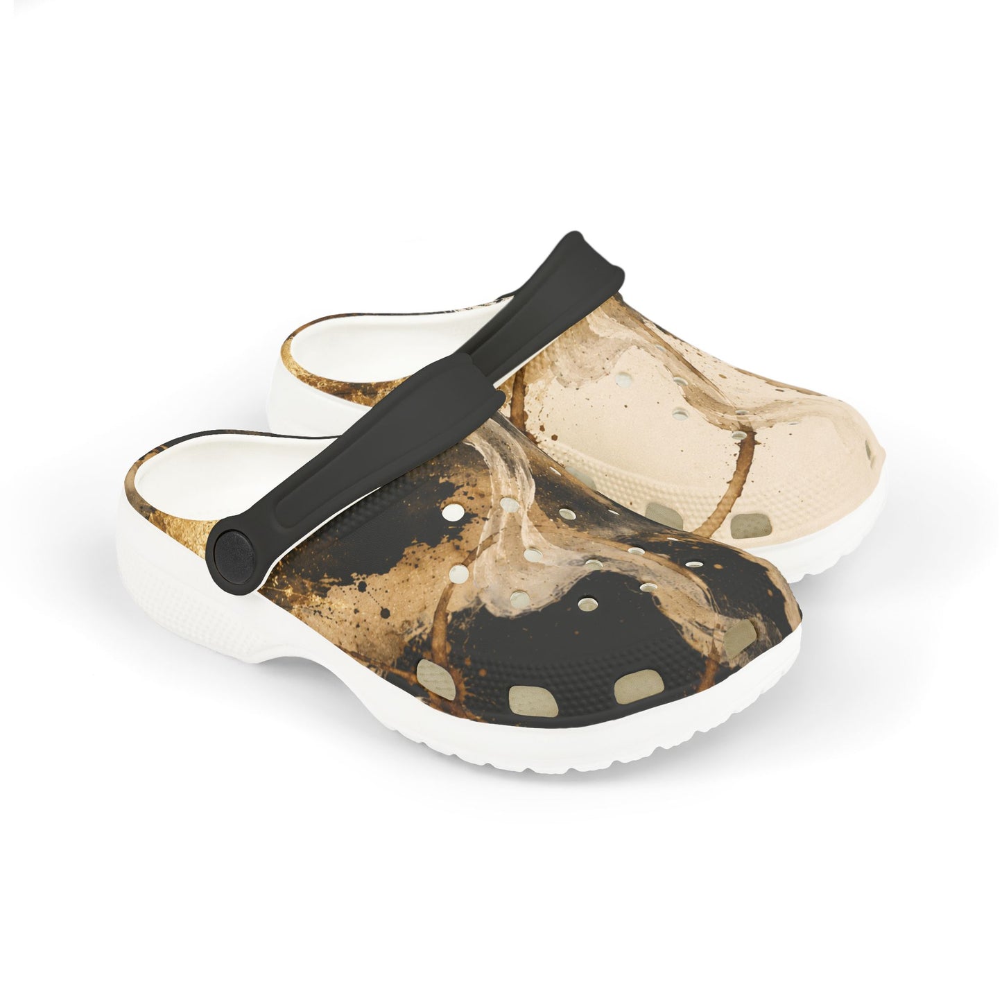 Kids Marble Print EVA Clogs — Brown Swirl Slip-On Sandals
