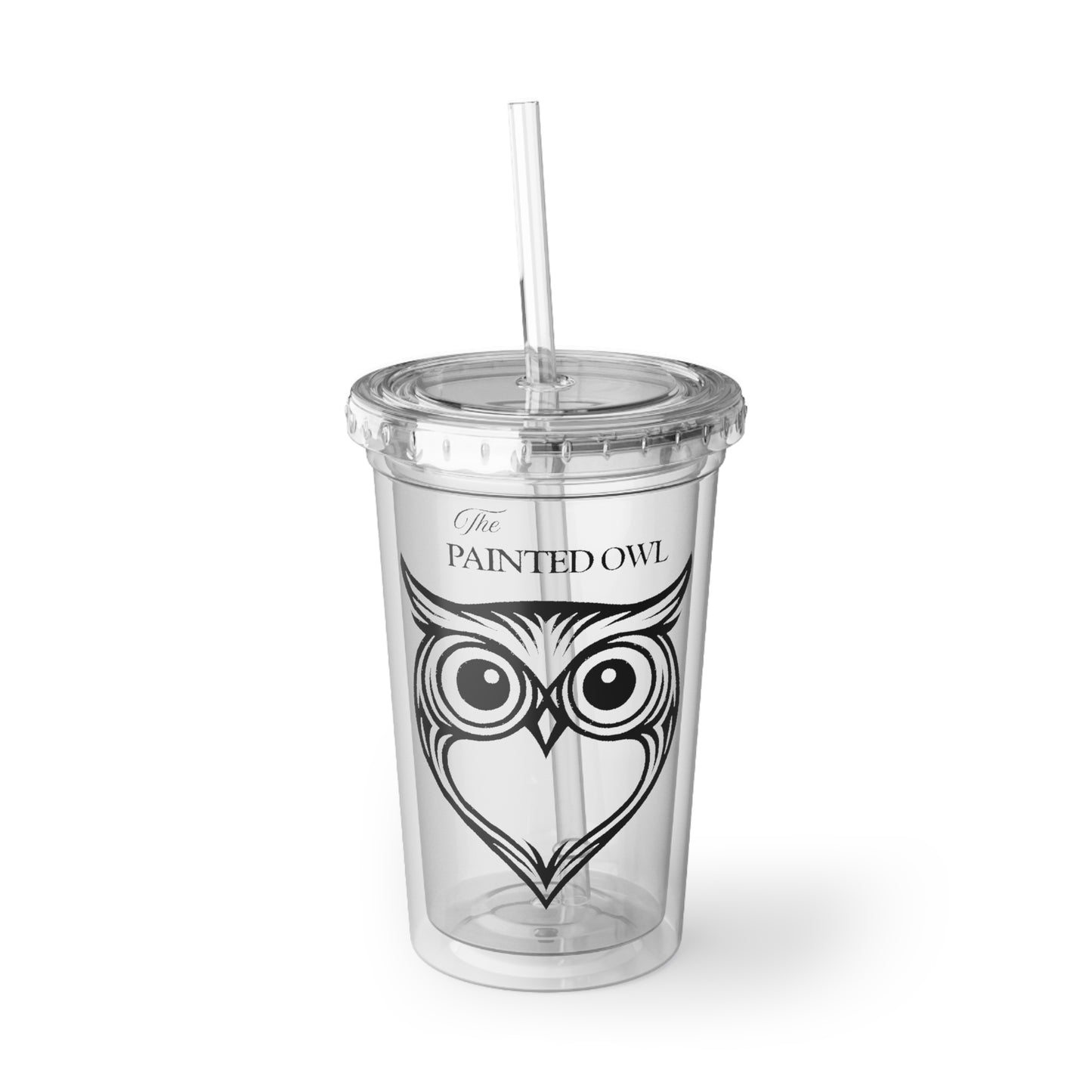 Owl Acrylic Tumbler – "The Painted Owl" Clear Cup with Straw